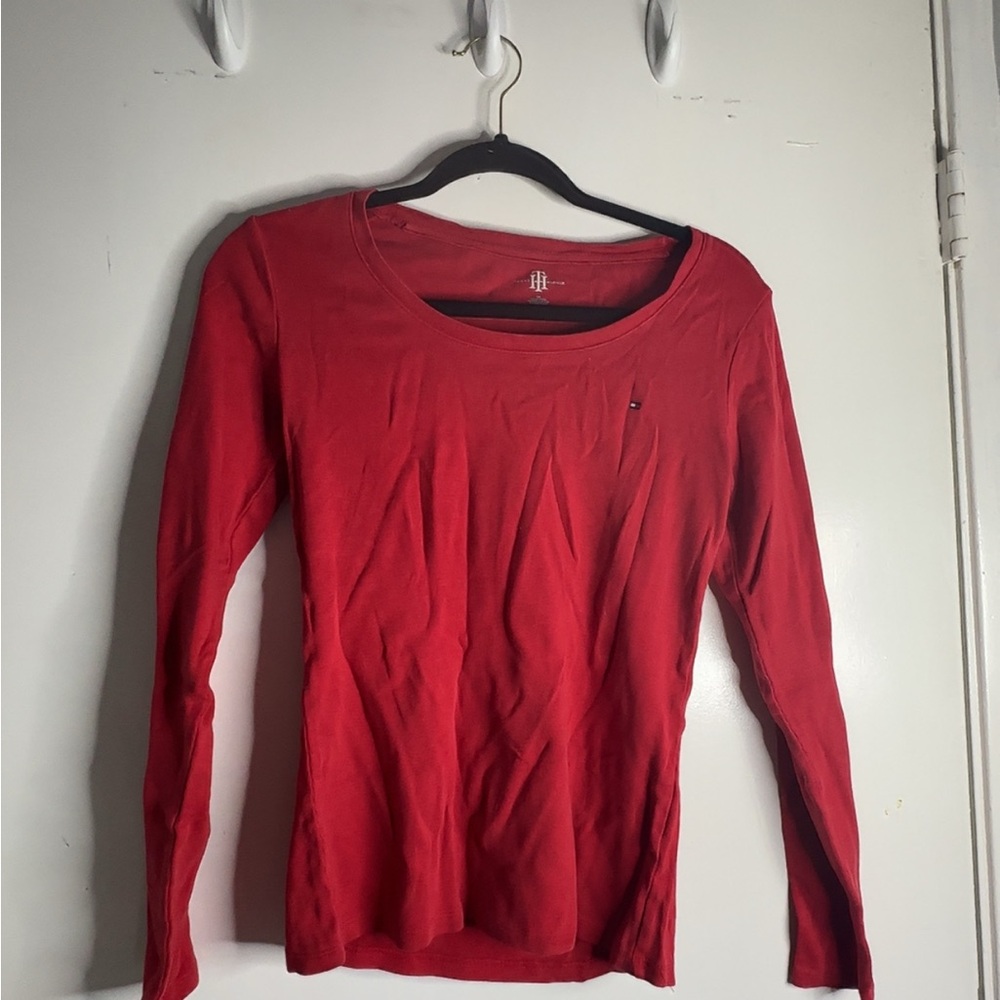 Red Tommy Hilfiger long sleeve shirt